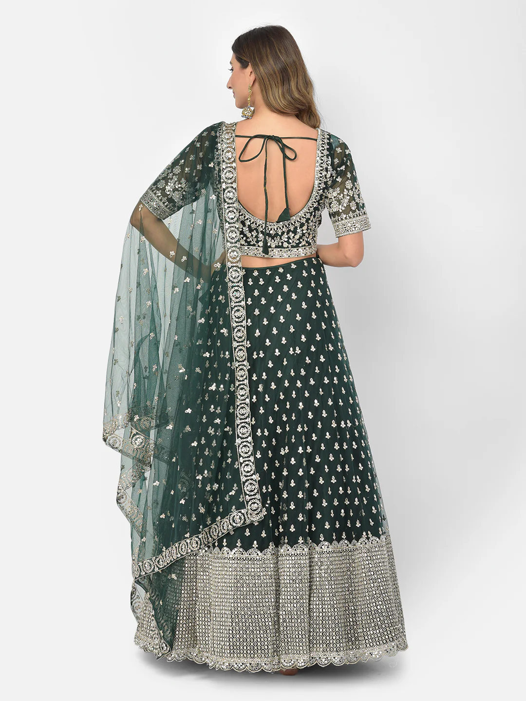 Neerus Bottle Green Color Nett Fabric Lehenga Choli - Image 4
