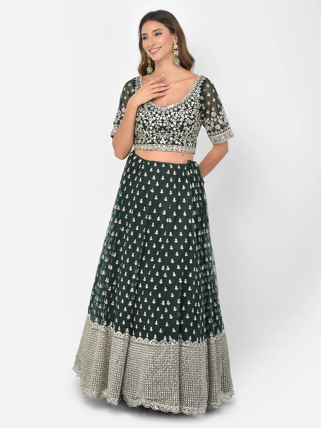 Neerus Bottle Green Color Nett Fabric Lehenga Choli - Image 8