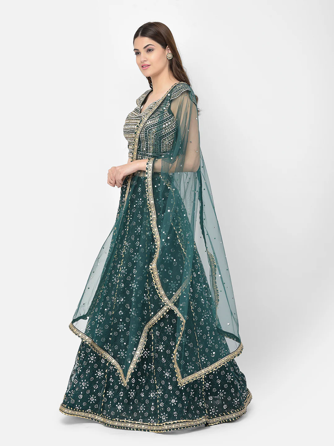 Neerus Bottle Green Color Nett Fabric Lehenga Choli - Image 2