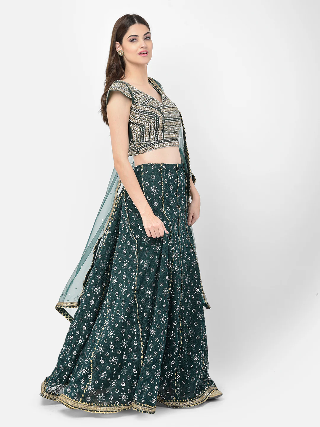 Neerus Bottle Green Color Nett Fabric Lehenga Choli - Image 3