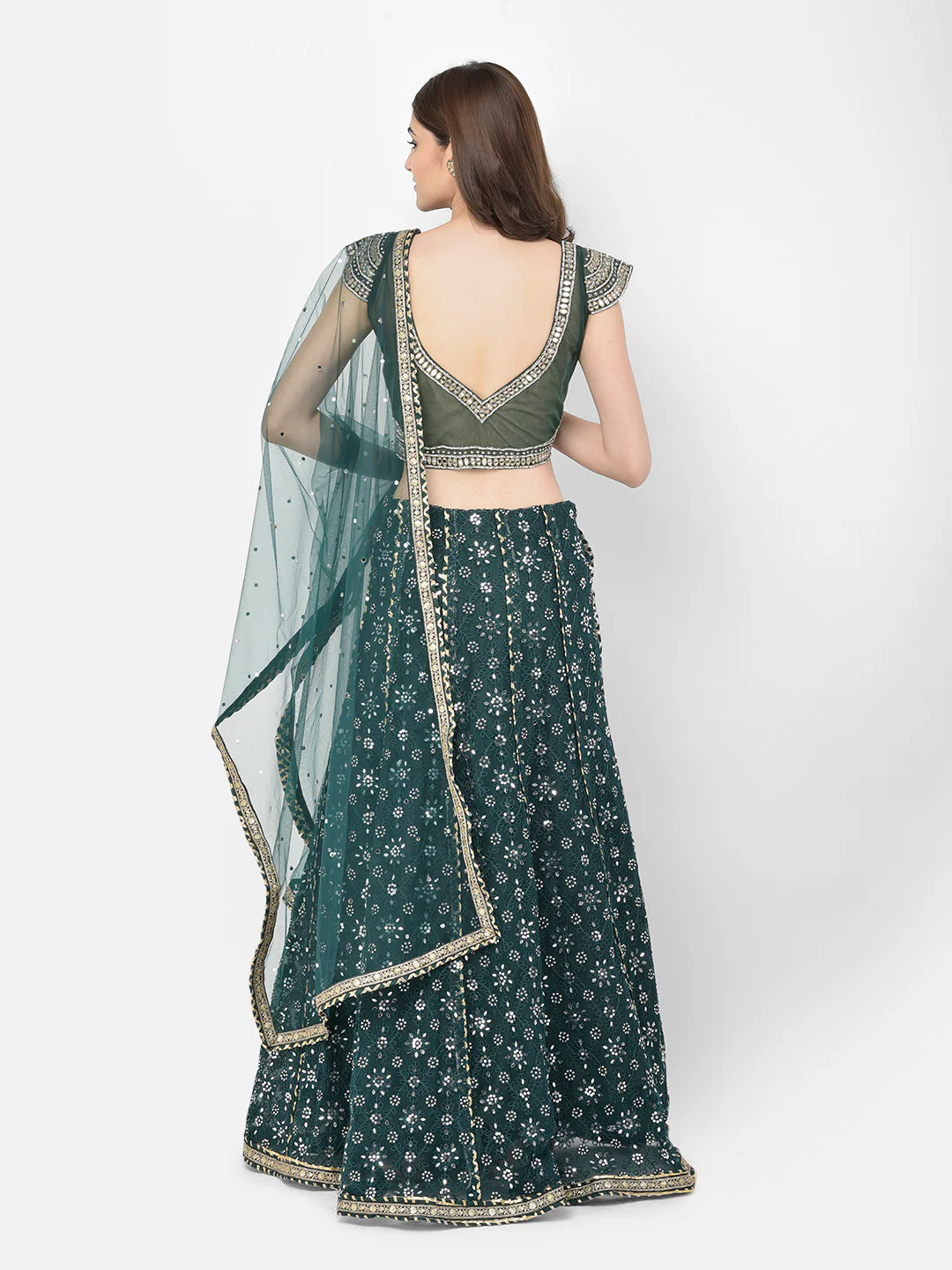 Neerus Bottle Green Color Nett Fabric Lehenga Choli - Image 4