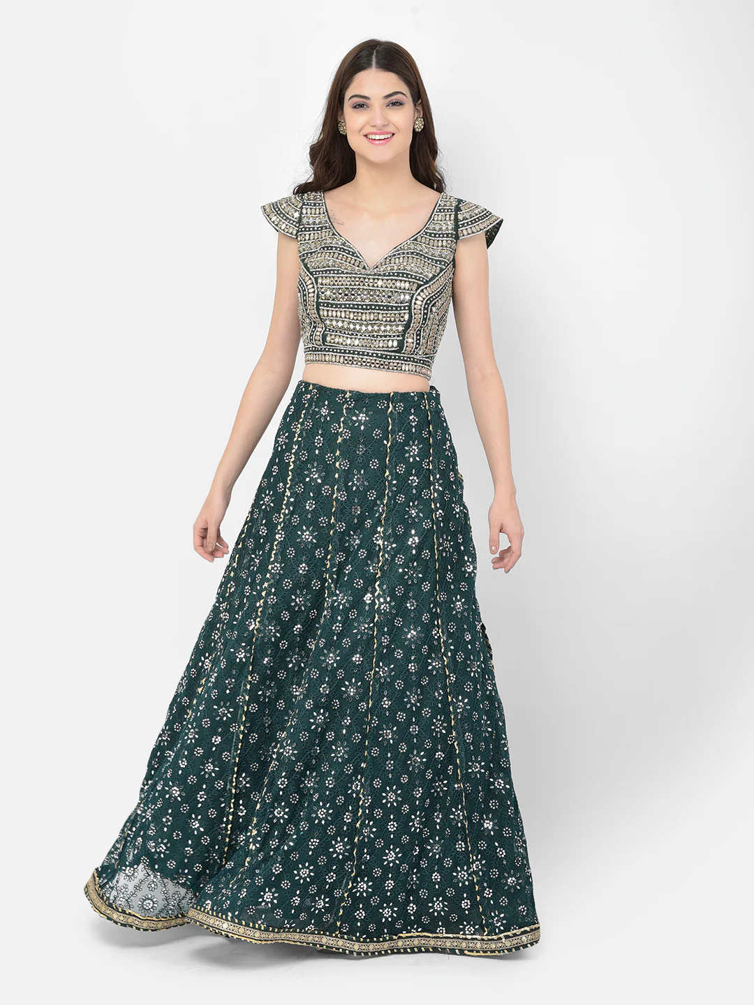 Neerus Bottle Green Color Nett Fabric Lehenga Choli - Image 8