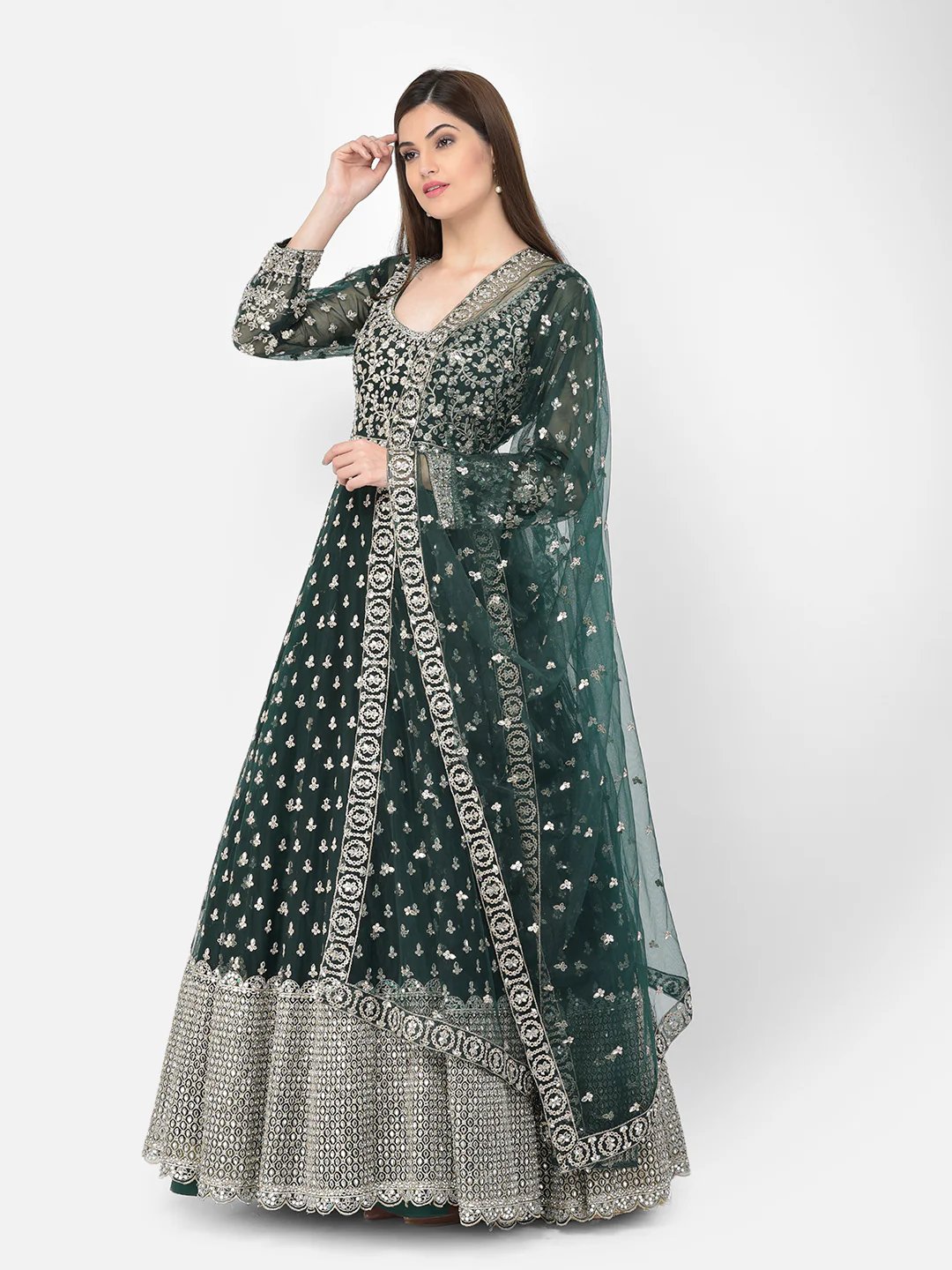Neerus Bottle Green Color Nett Fabric Suit-Anarkali - Image 6