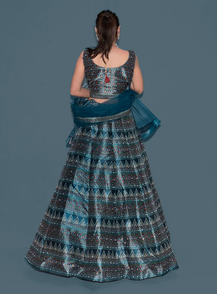 Neerus Bottle Green Color Printed Ghagra Set - Image 5