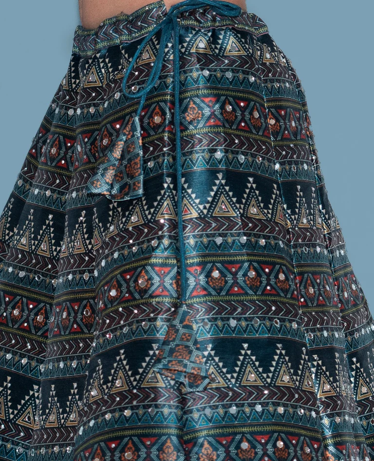 Neerus Bottle Green Color Printed Ghagra Set - Image 7