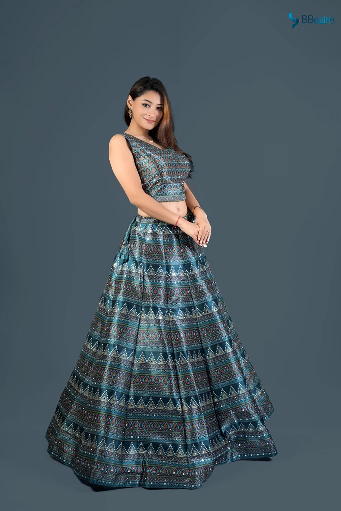 Neerus Bottle Green Color Printed Ghagra Set - Image 8