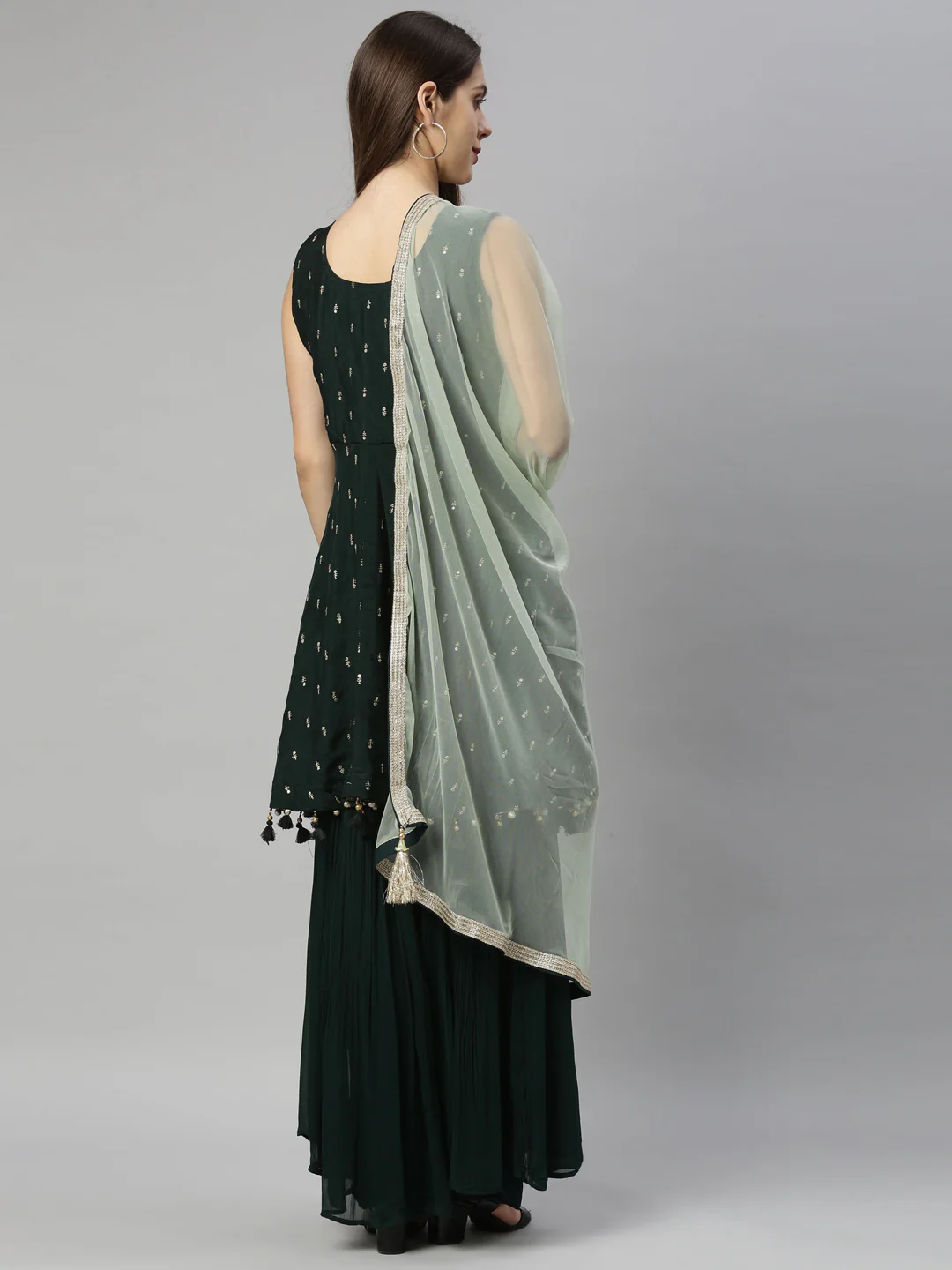 Neerus Bottle Green Color Silk Fabric Suit-Short Anarkali - Image 5