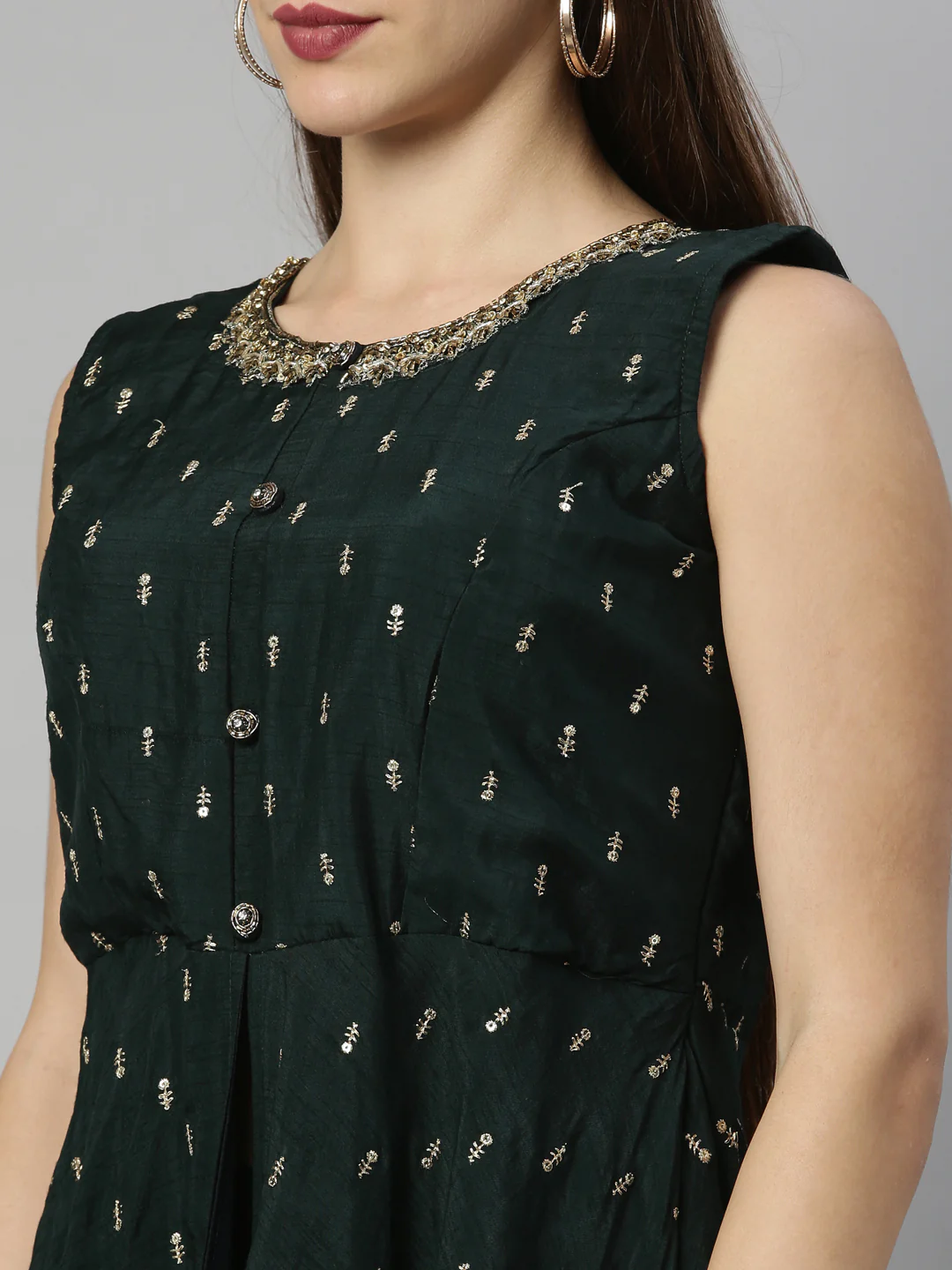 Neerus Bottle Green Color Silk Fabric Suit-Short Anarkali - Image 9