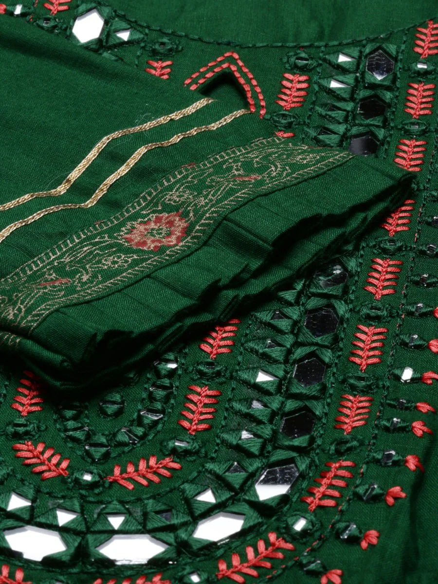 Neerus Bottle Green Color Slub Rayon Fabric Tunic - Image 5
