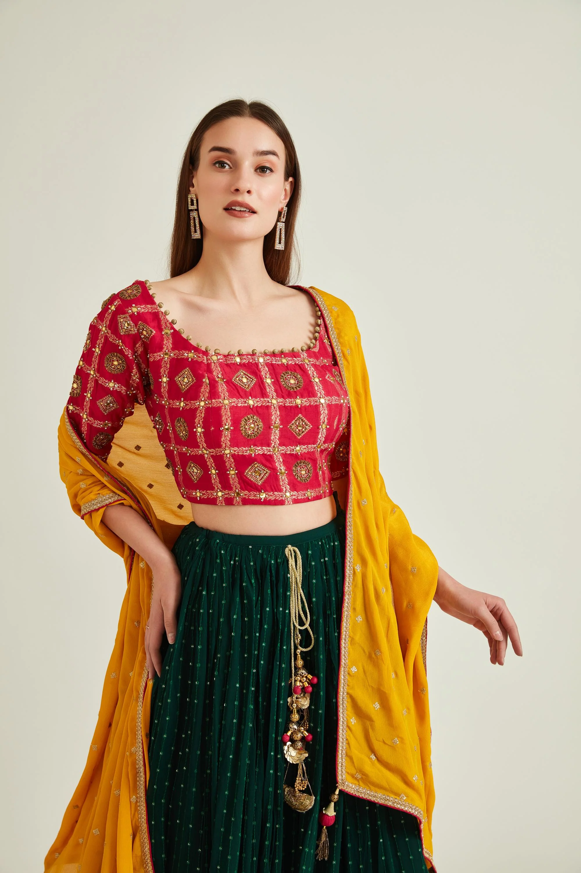 Neerus Bottle Green Colour Georgette Fabric Ghagra Set - Image 3