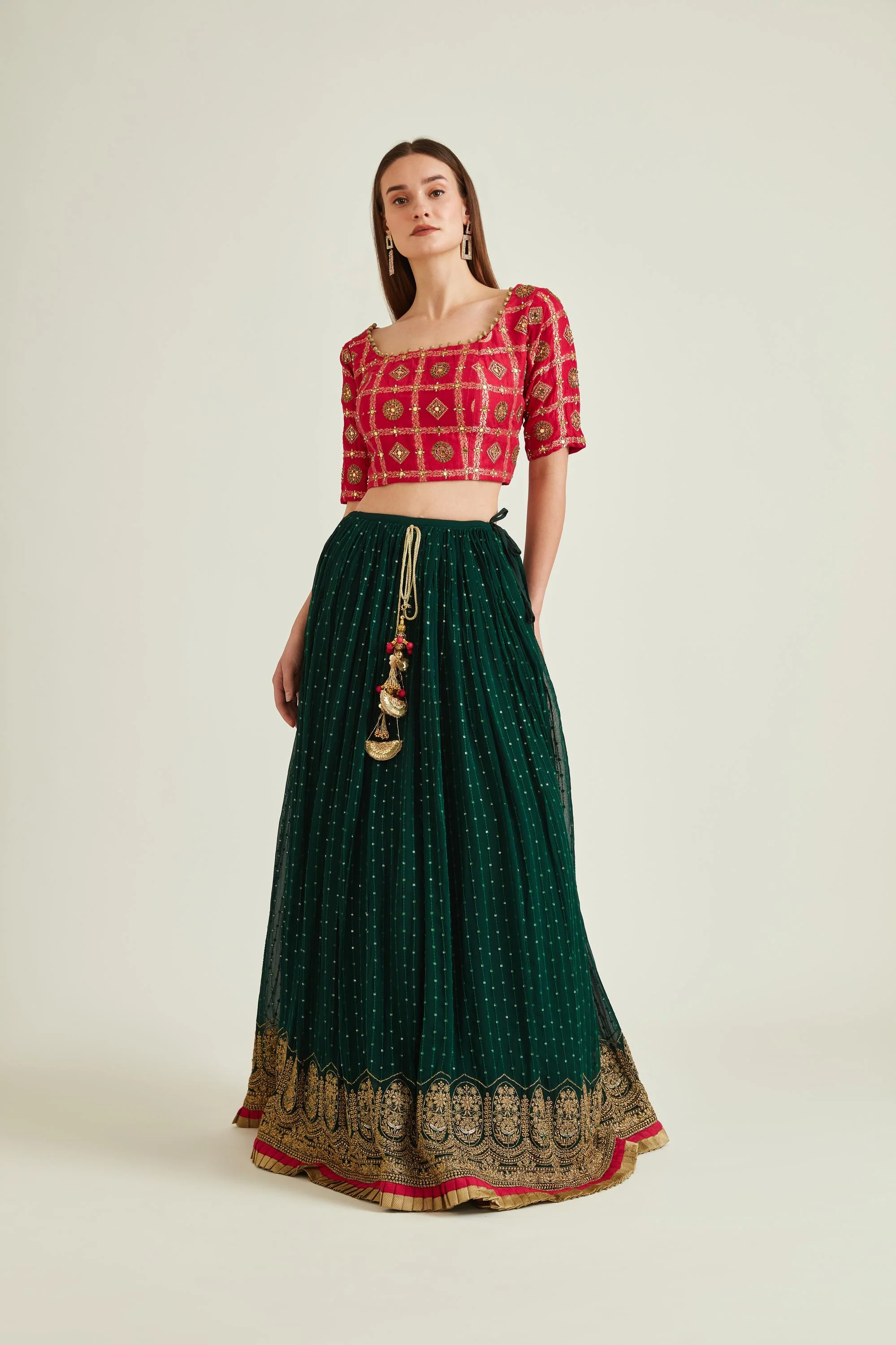 Neerus Bottle Green Colour Georgette Fabric Ghagra Set - Image 4