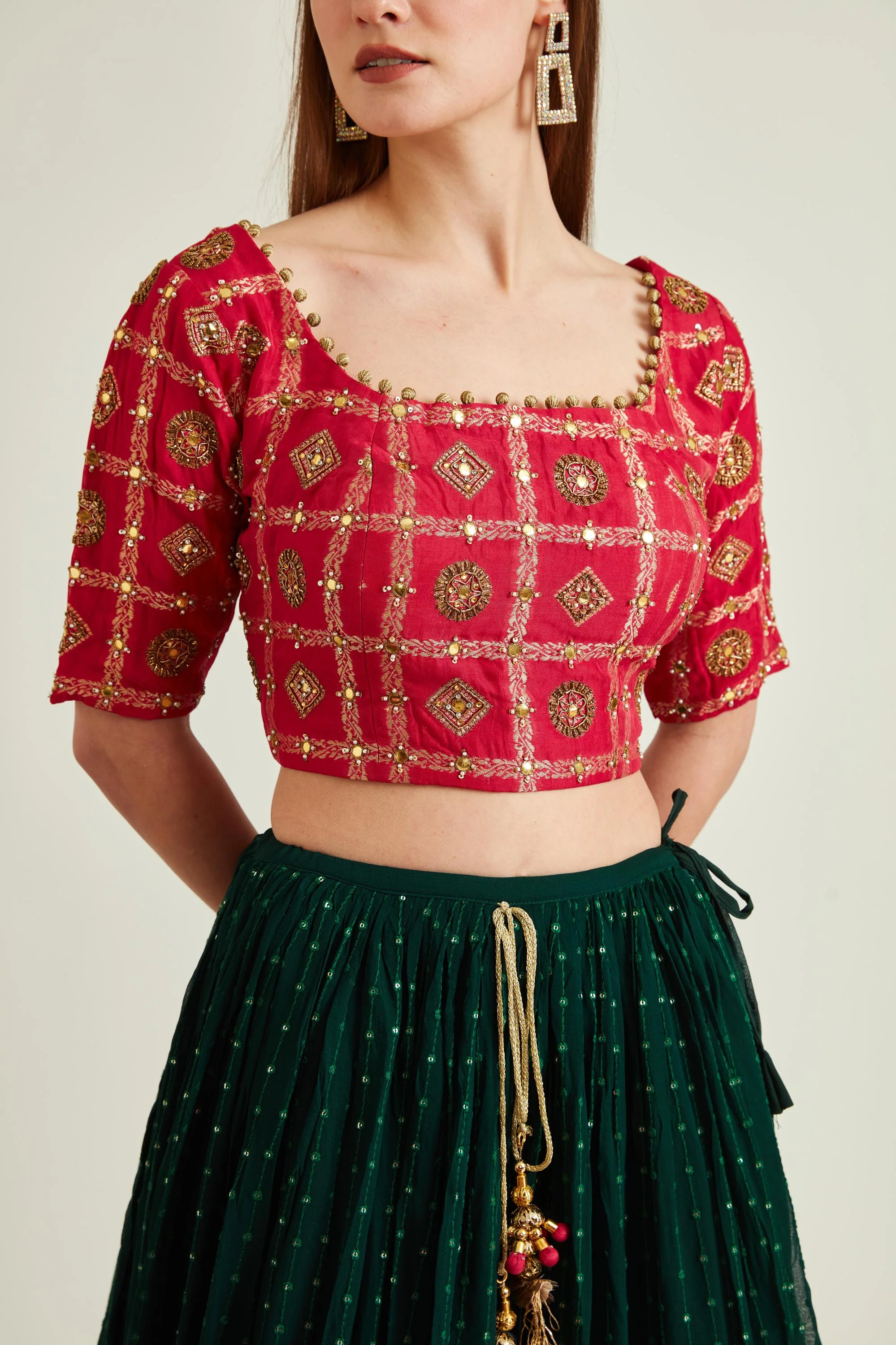Neerus Bottle Green Colour Georgette Fabric Ghagra Set - Image 5