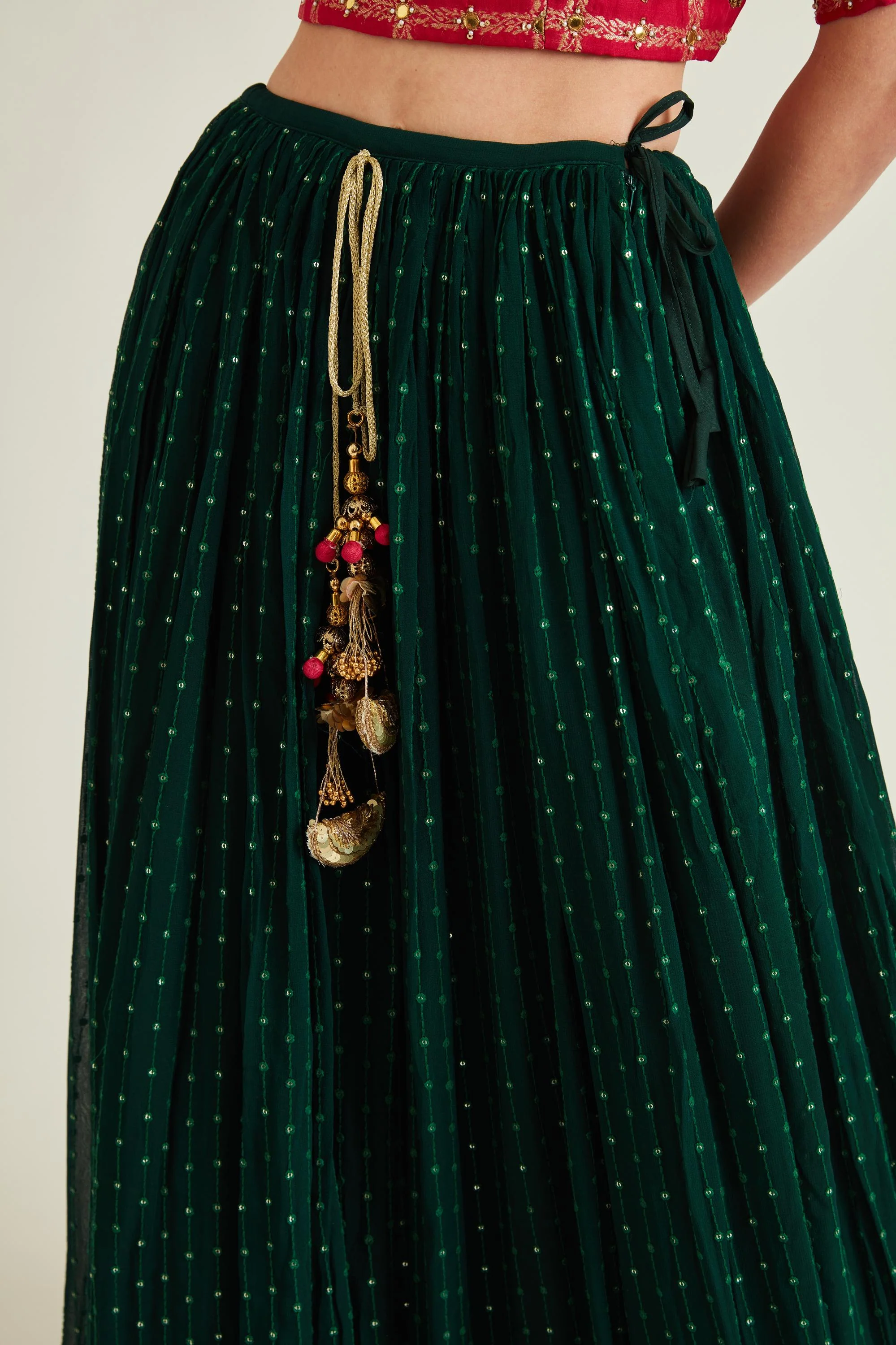 Neerus Bottle Green Colour Georgette Fabric Ghagra Set - Image 6
