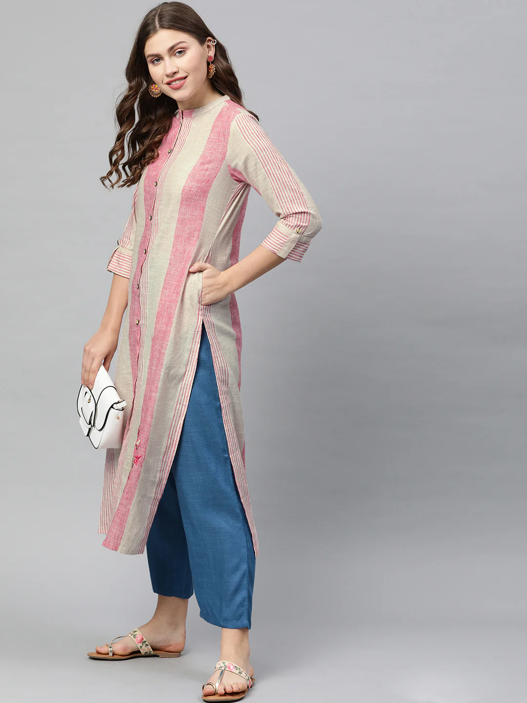 Neerus Brige & Pink Embroidered Straight Kurta - Image 5