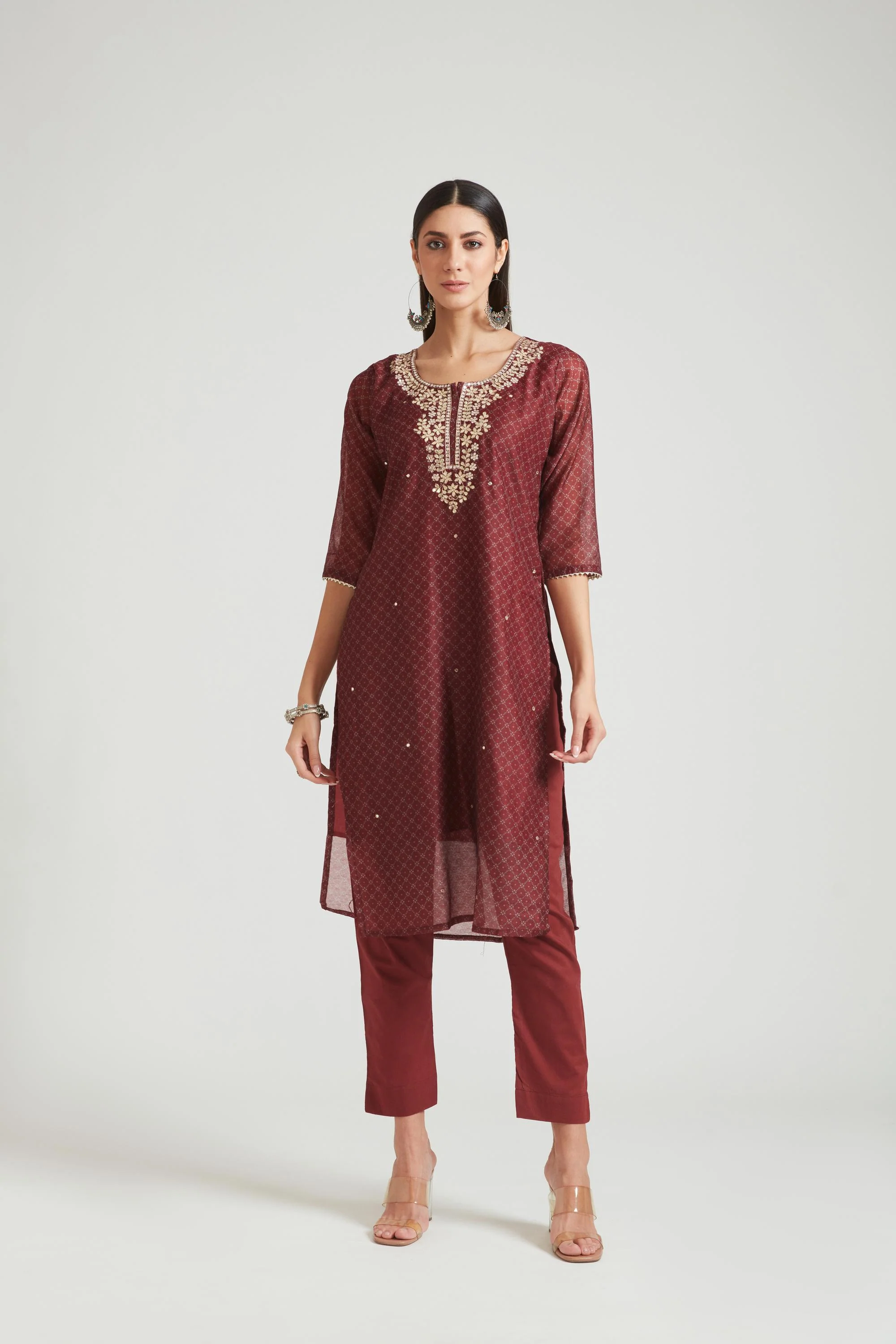 Neerus Brown Color Chanderi Fabric Salwar Kameez
