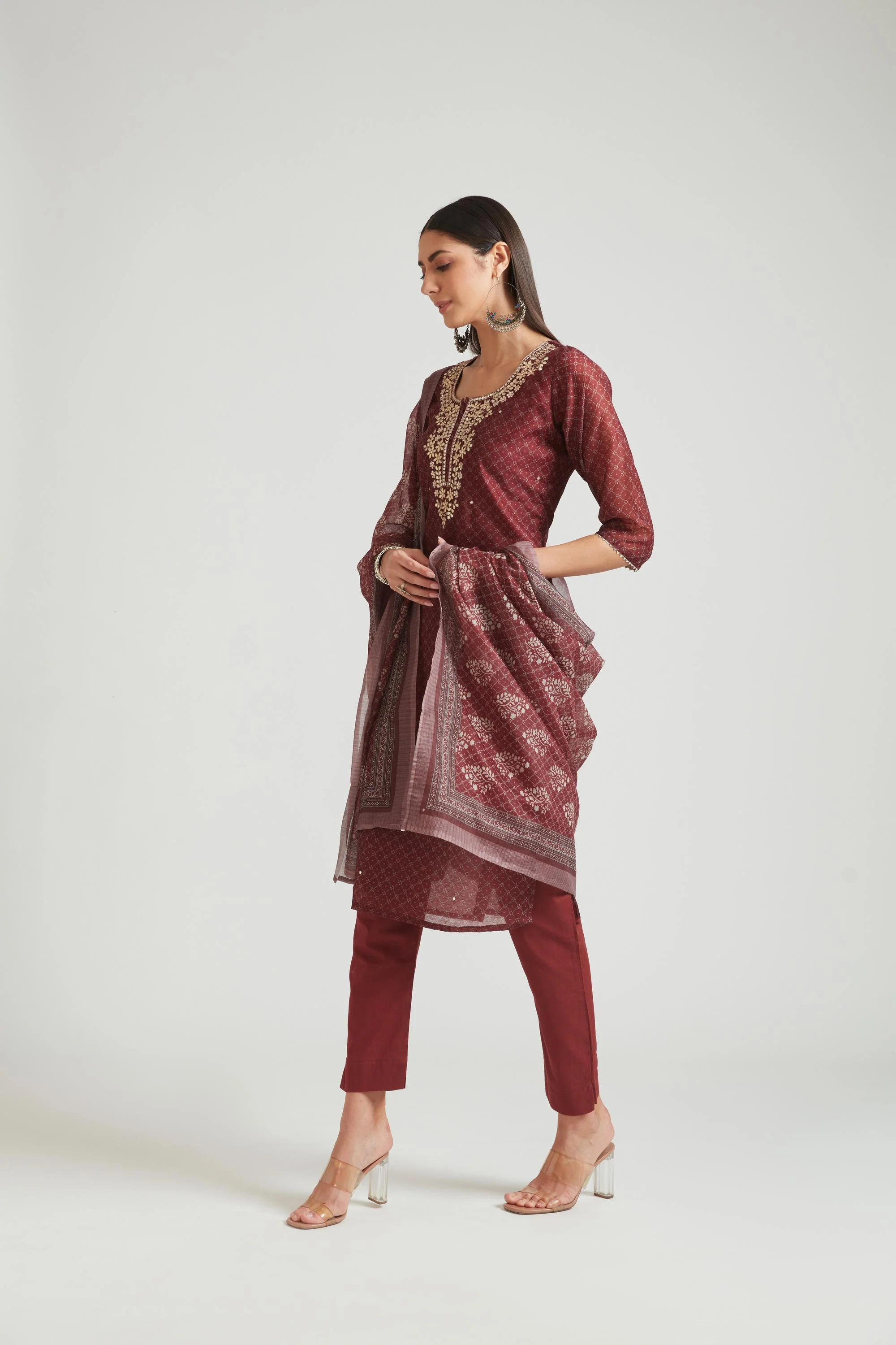 Neerus Brown Color Chanderi Fabric Salwar Kameez - Image 2