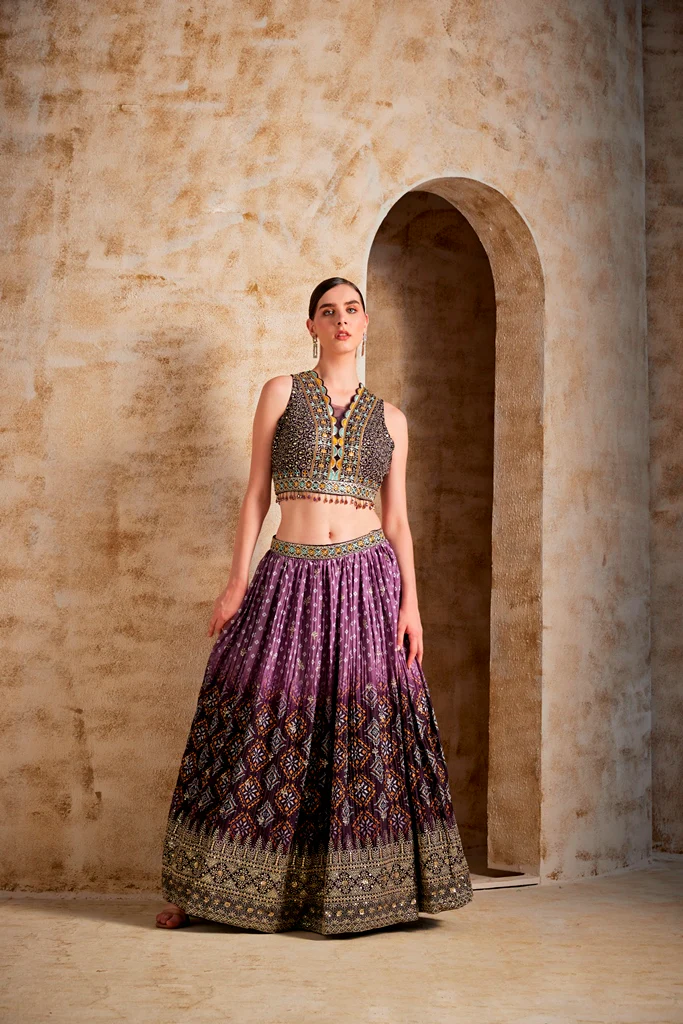 Neerus Brown Color Embroidered Ghagra Set - Image 2