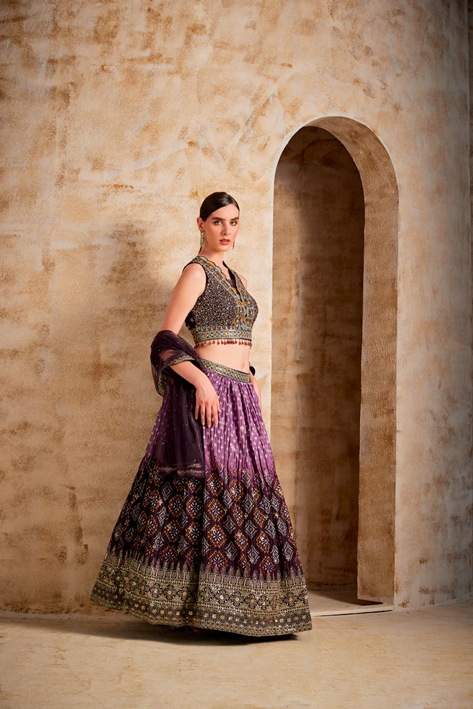 Neerus Brown Color Embroidered Ghagra Set - Image 4