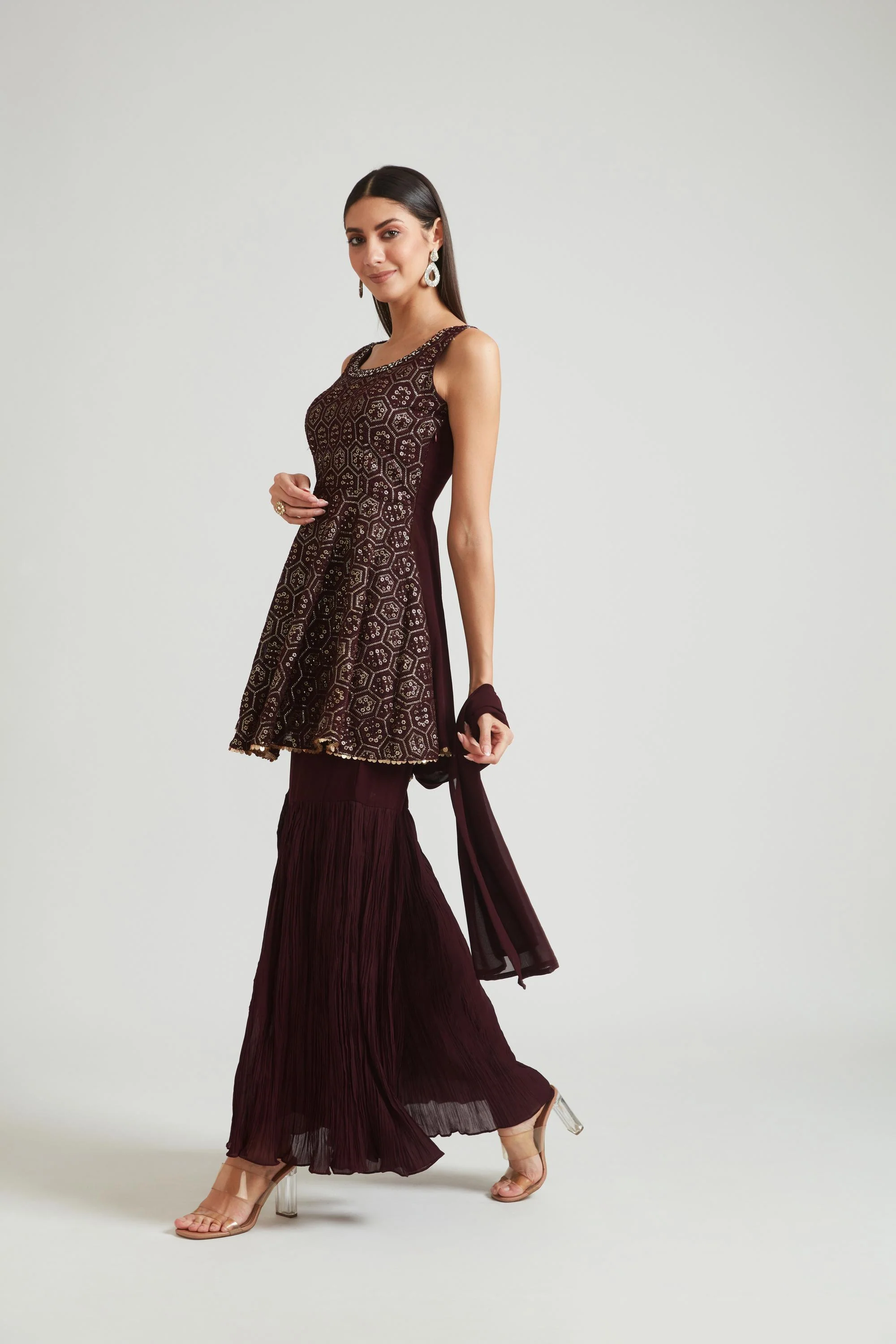 Neerus Brown Color Georgette Fabric Salwar Kameez - Image 2