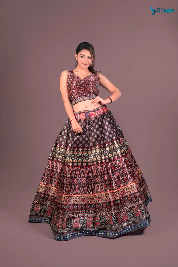 Neerus Brown Color Printed Ghagra Set