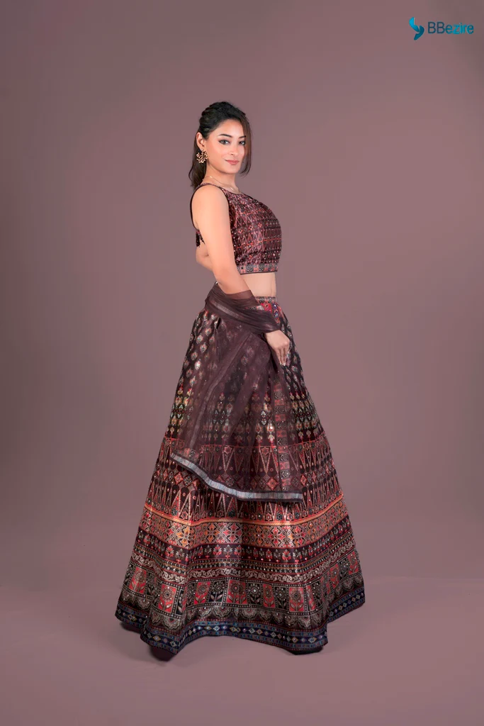 Neerus Brown Color Printed Ghagra Set - Image 2