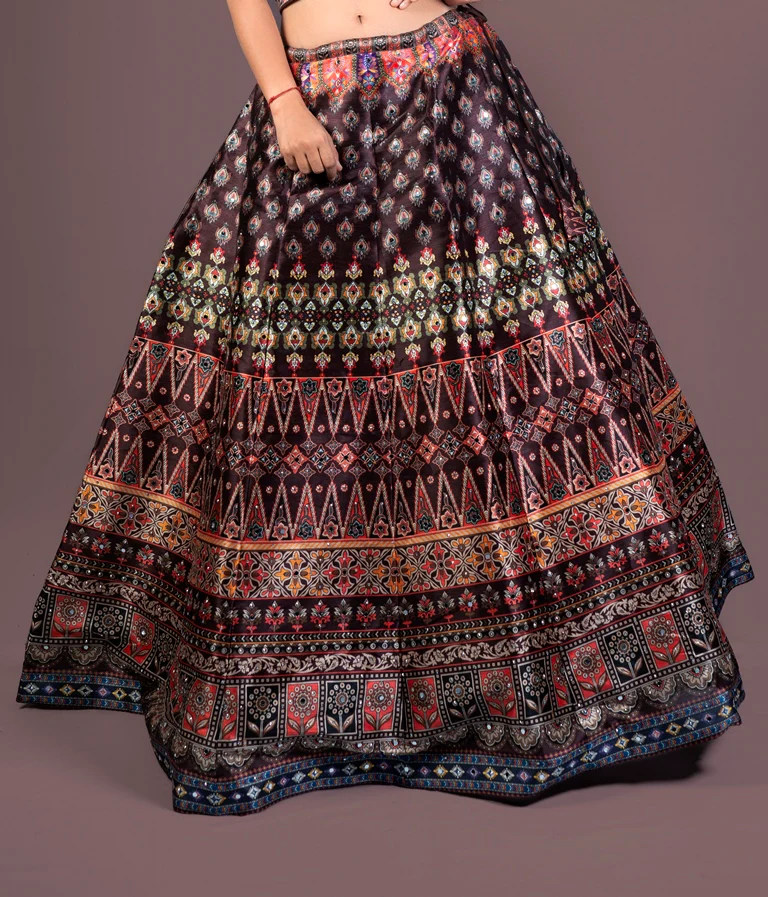 Neerus Brown Color Printed Ghagra Set - Image 5