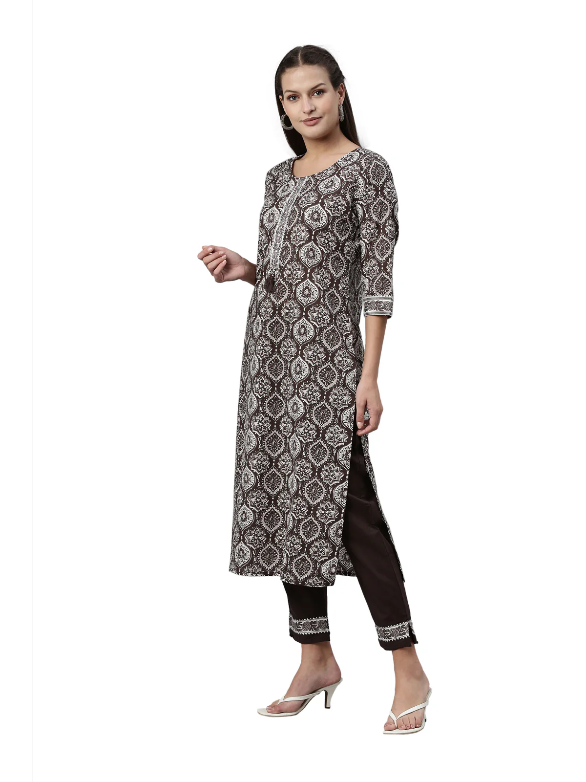 Neerus Brown Color Santoon Fabric Kurta - Image 3