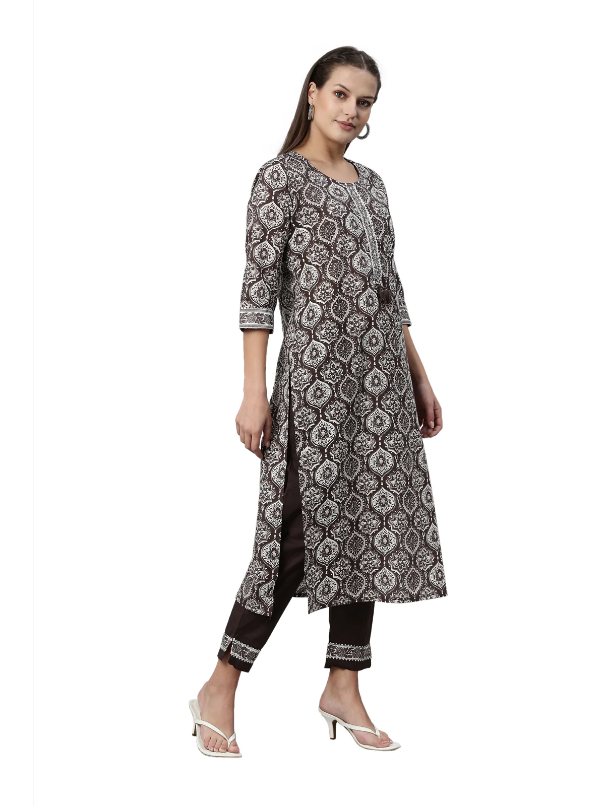 Neerus Brown Color Santoon Fabric Kurta - Image 4