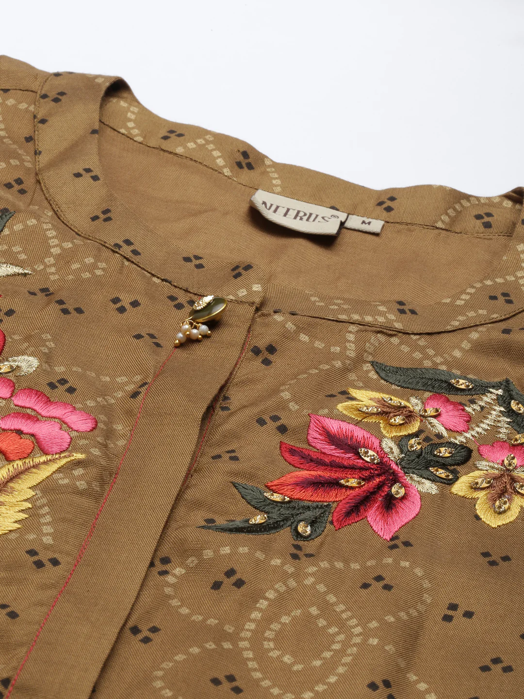 Neerus Brown Color Santoon Fabric Kurta - Image 2
