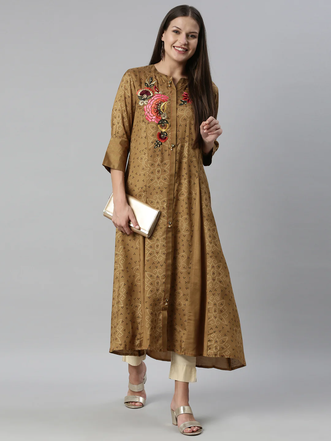 Neerus Brown Color Santoon Fabric Kurta - Image 6