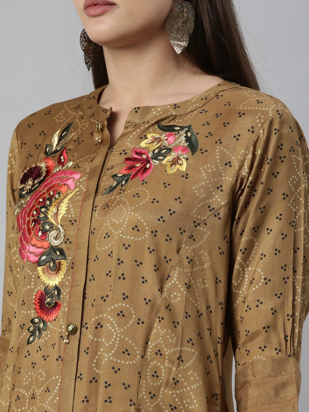 Neerus Brown Color Santoon Fabric Kurta - Image 8