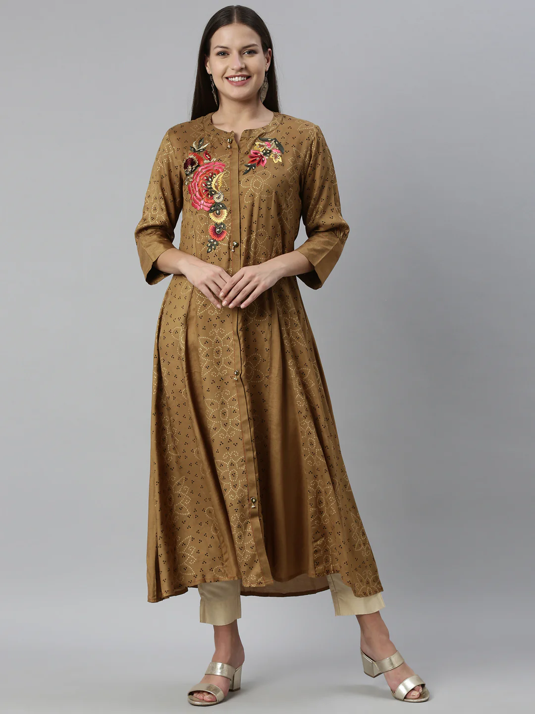 Neerus Brown Color Santoon Fabric Kurta - Image 9