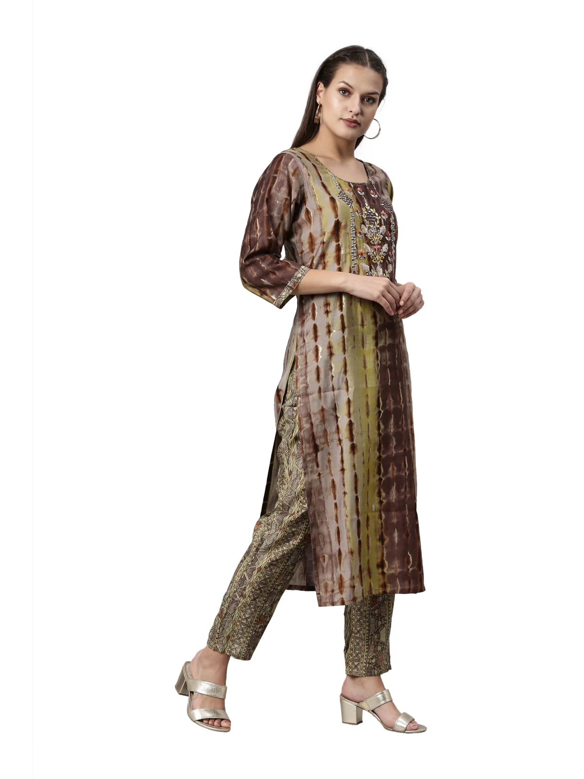 Neerus Brown Color Satin Fabric Kurta Set - Image 4