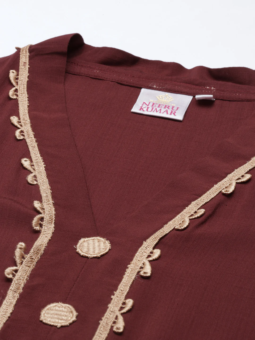 Neerus Brown Color Slub Rayon Fabric Kurta - Image 6