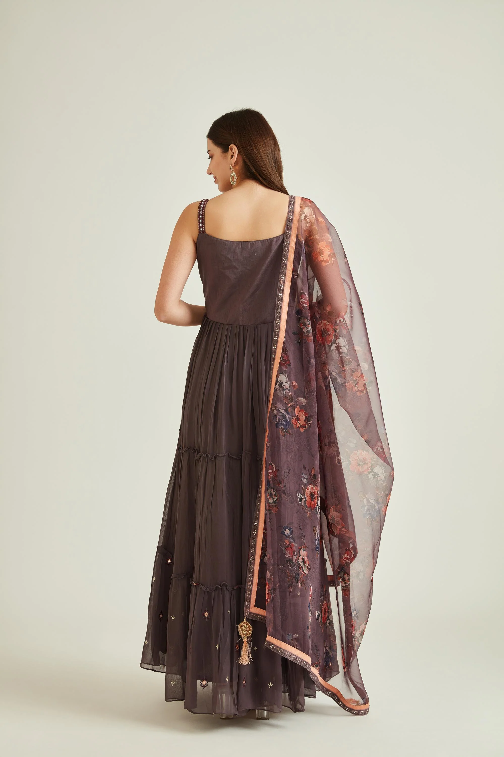 Neerus Brown Colour Georgette Fabric Gown - Image 2