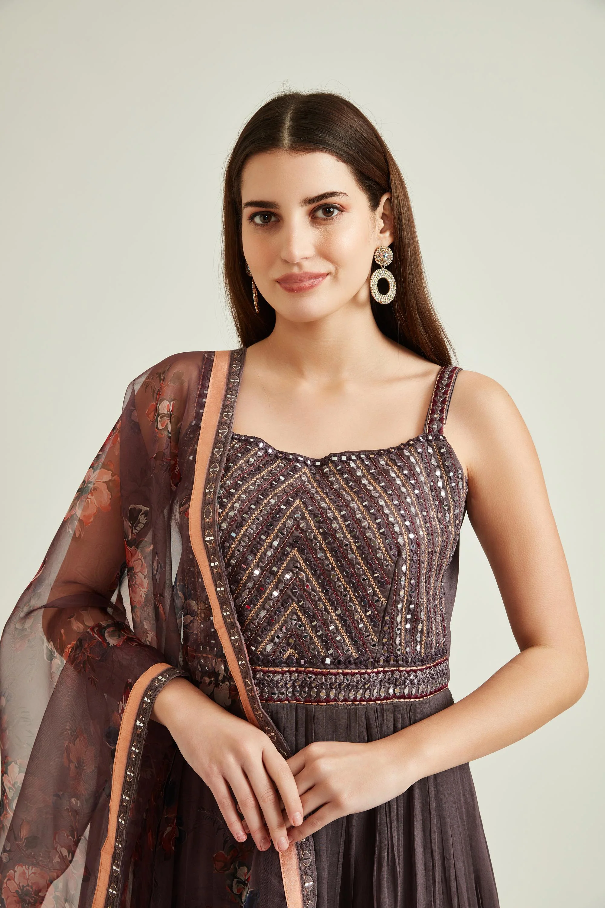 Neerus Brown Colour Georgette Fabric Gown - Image 3