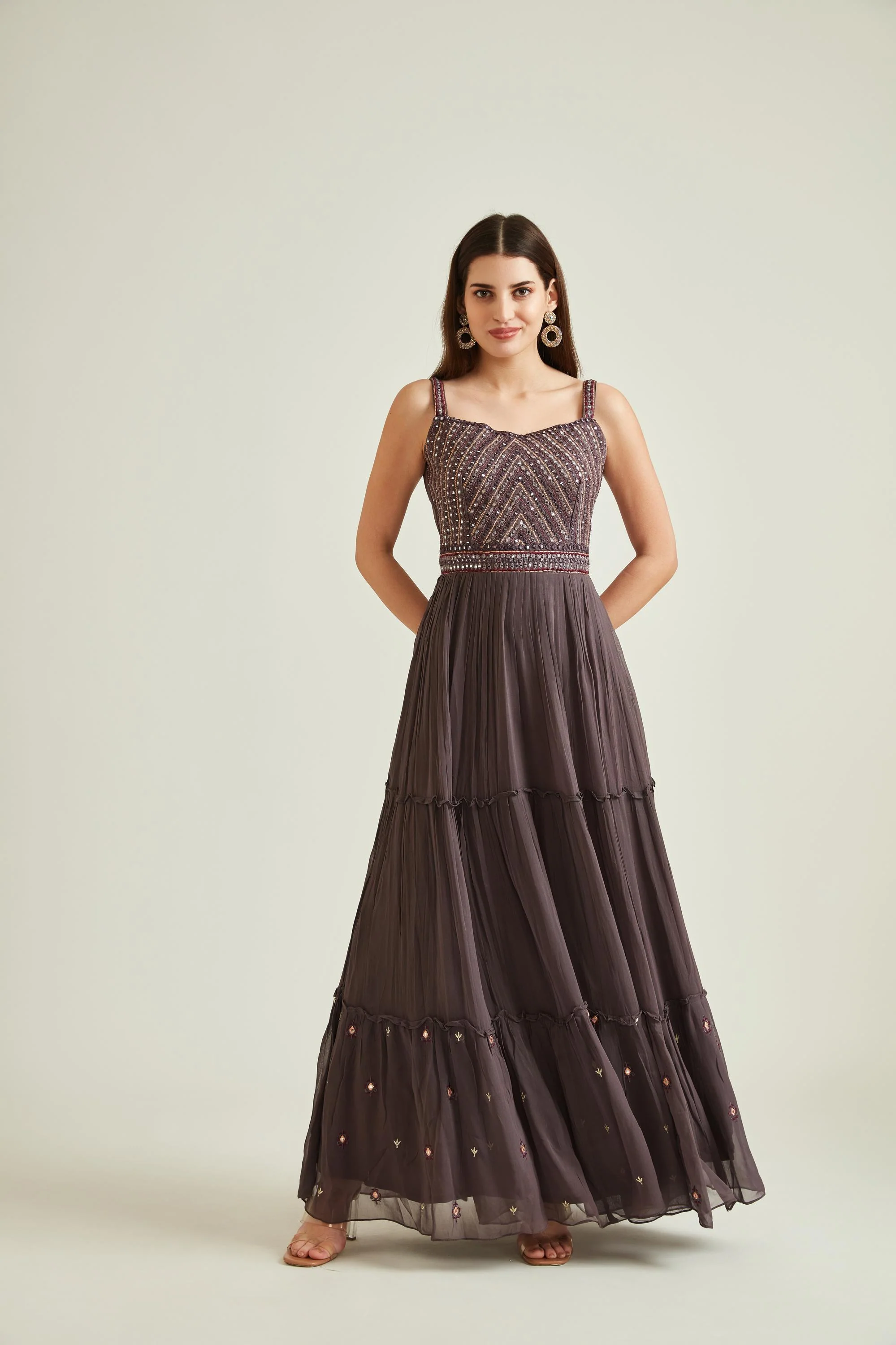 Neerus Brown Colour Georgette Fabric Gown - Image 4