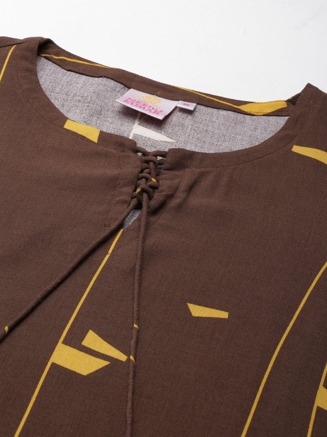 Neerus Brown Curved Printed Cotton Kurta - Image 6