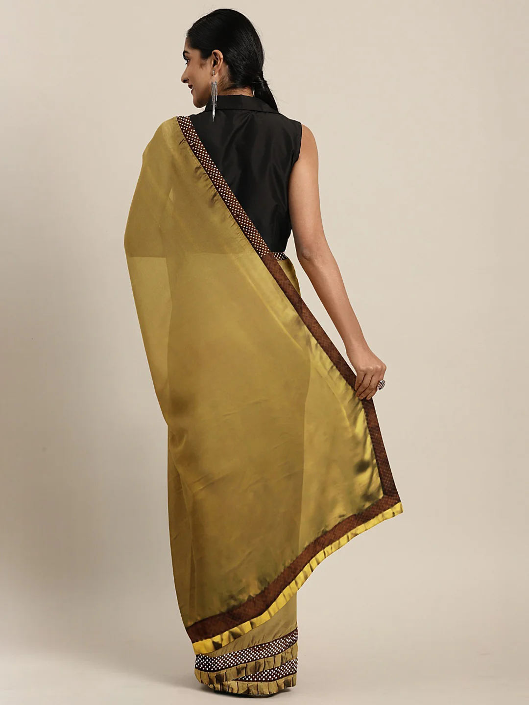Neerus Brown Embellished Saree With Blouse - Image 2