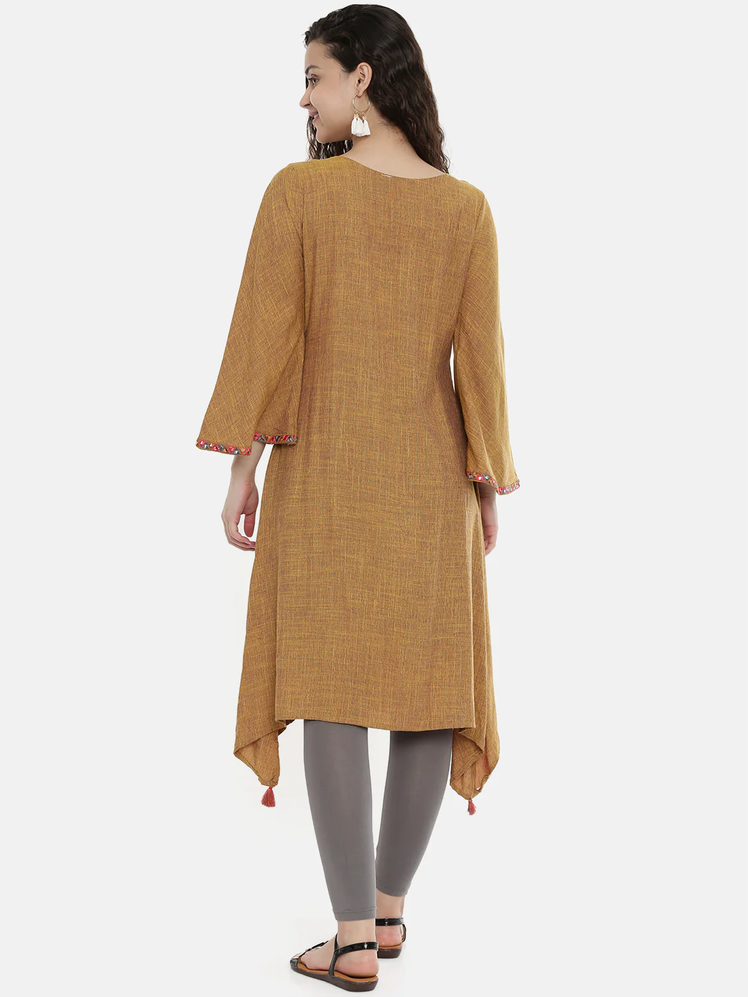 Neerus Brown Embroidered A Line Kurta - Image 6