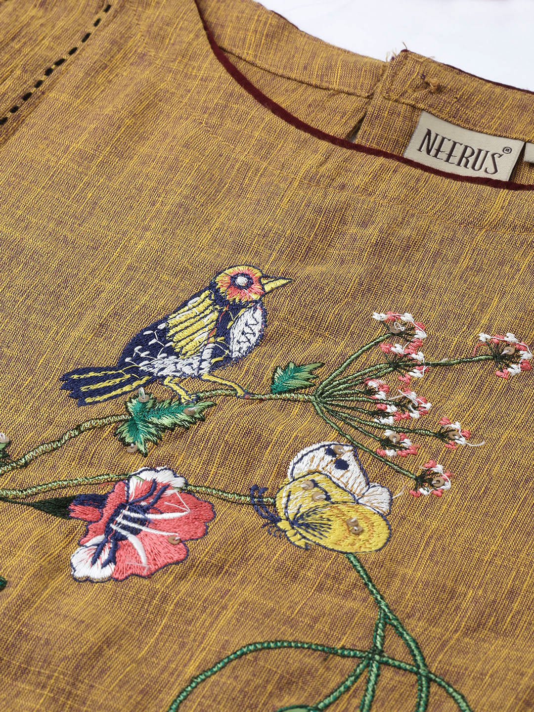 Neerus Brown Embroidered A Line Kurta - Image 4