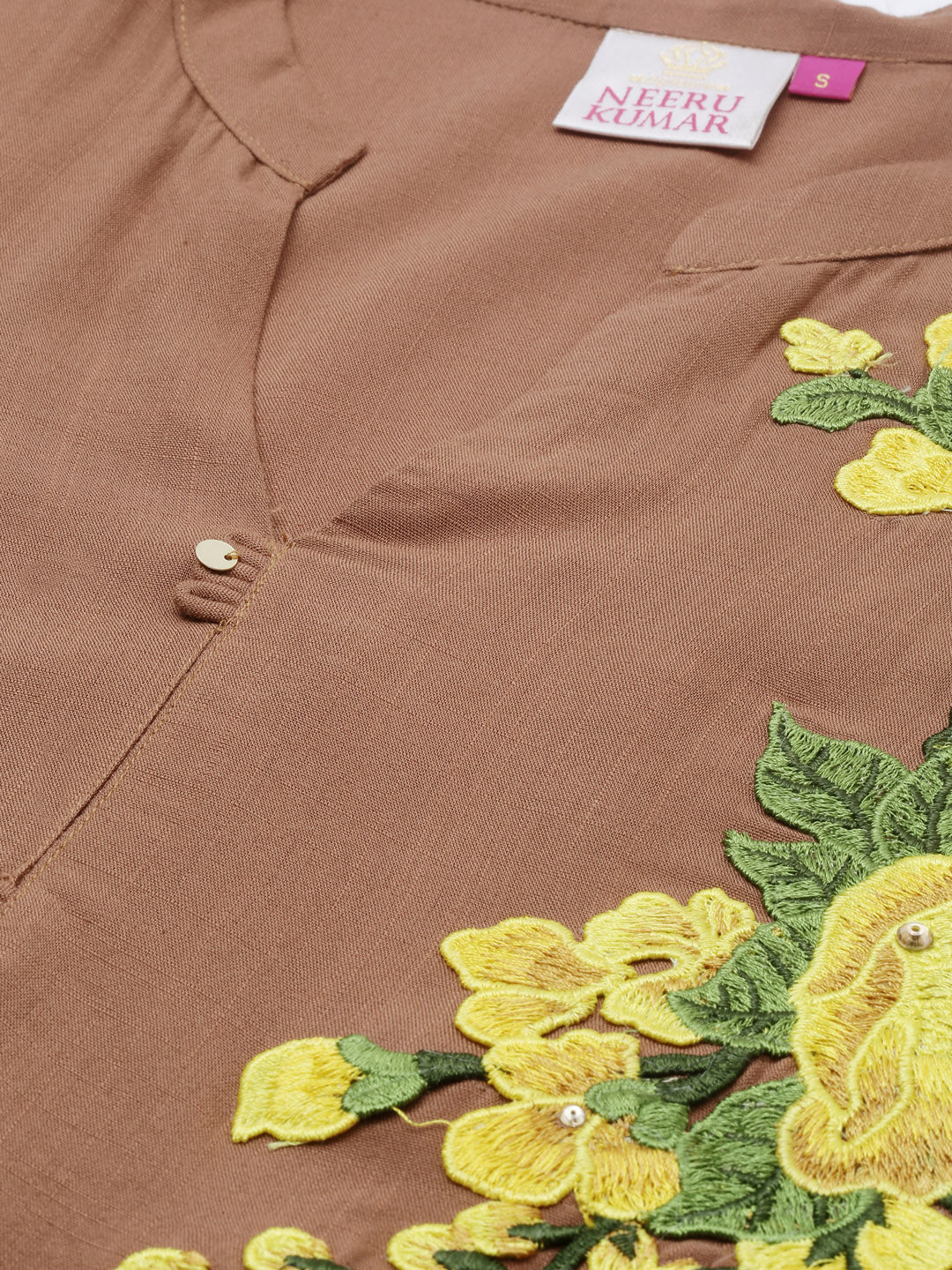 Neerus Brown Embroidered A Line Kurta - Image 3