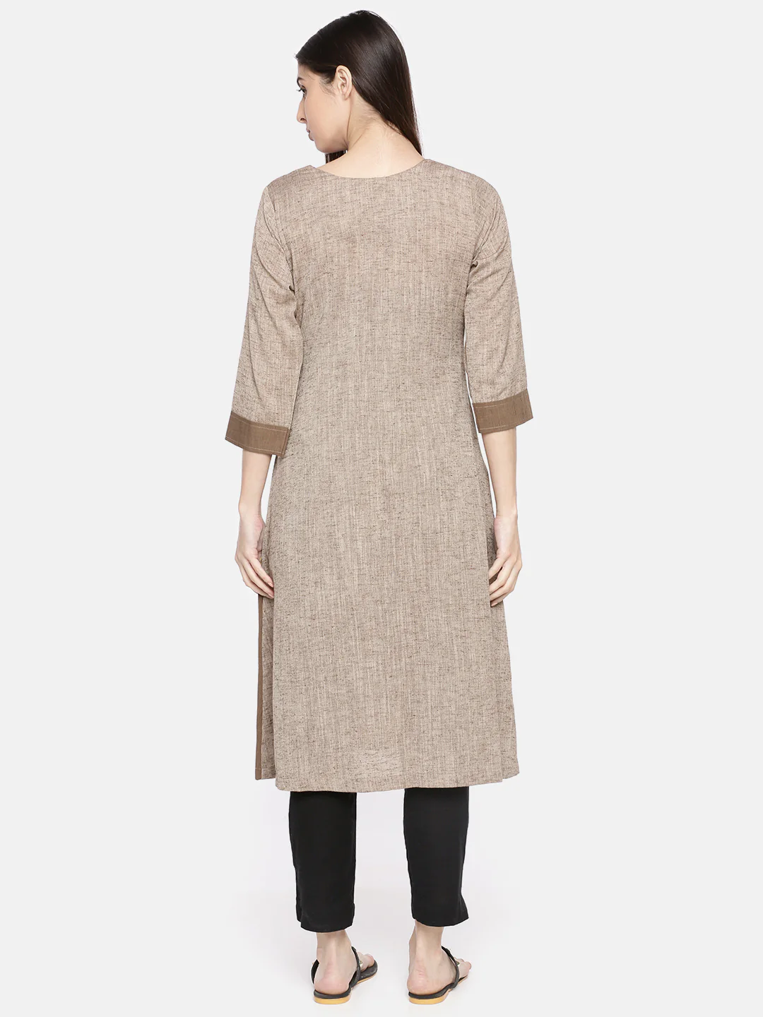 Neerus Brown Embroidered A Line Kurta - Image 5