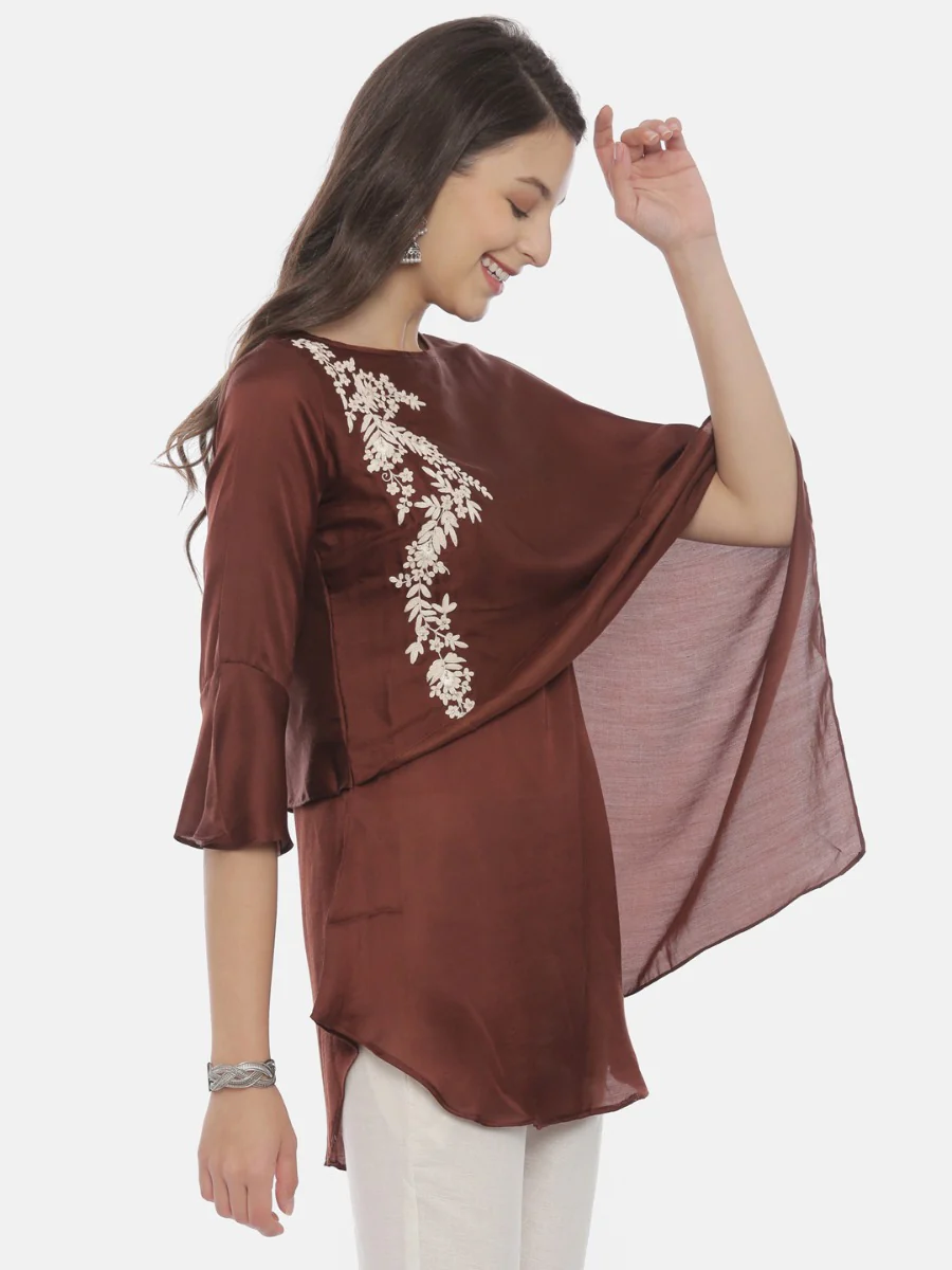 Neerus Brown Embroidered A Line Kurti - Image 5