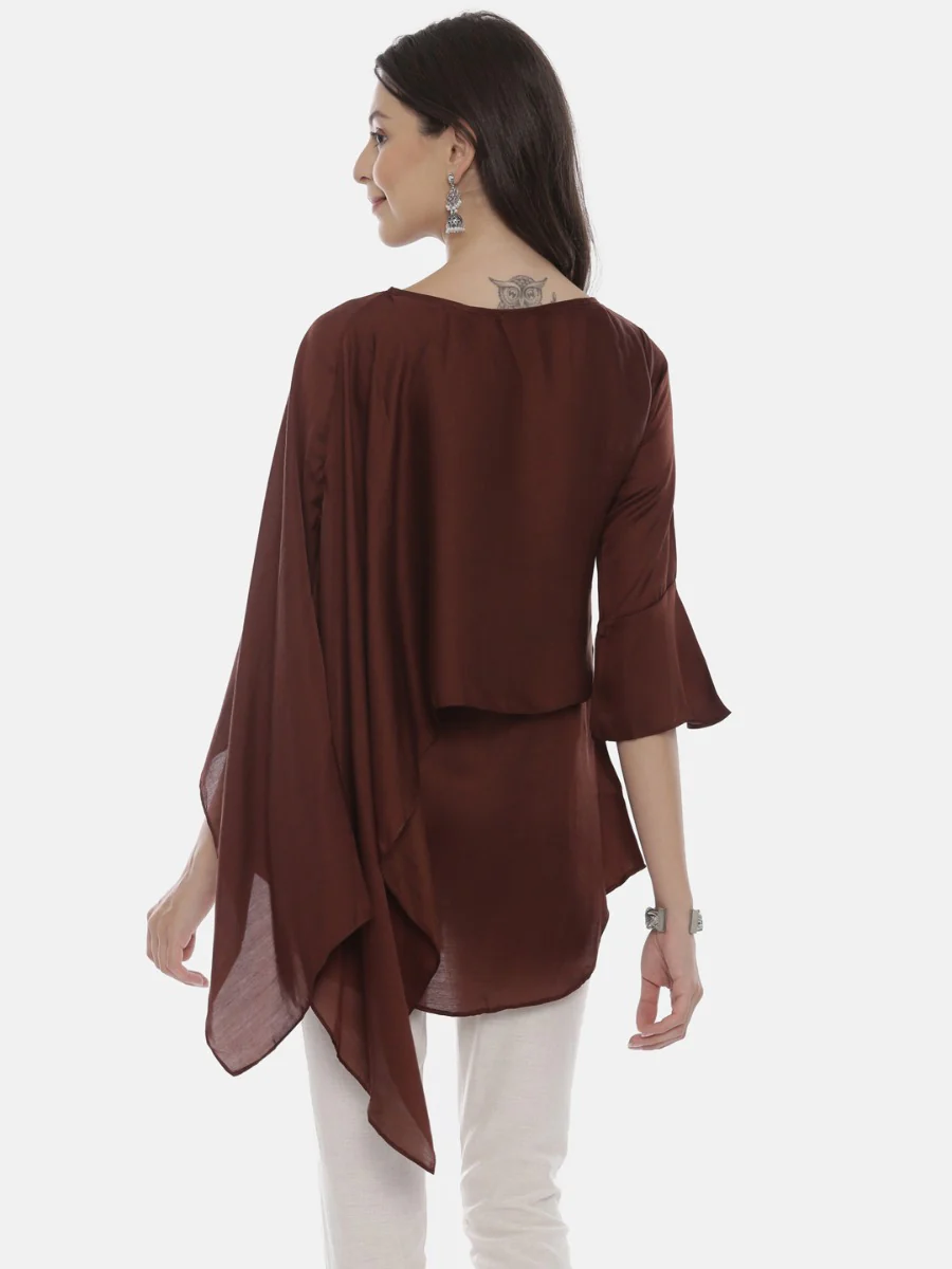 Neerus Brown Embroidered A Line Kurti - Image 6