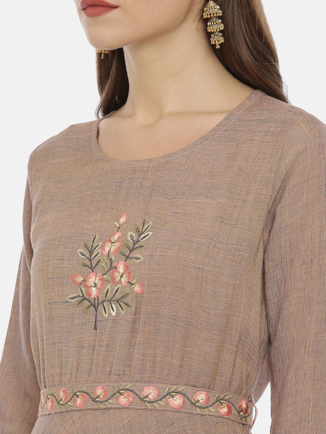Neerus Brown Embroidered Anarkali Kurta - Image 2