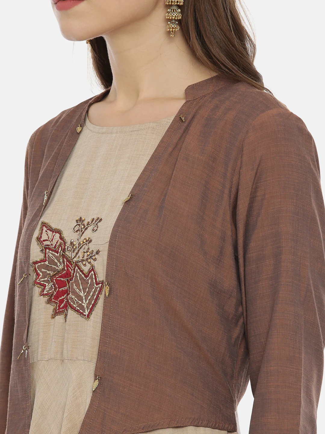 Neerus Brown Embroidered Anarkali Kurta - Image 2