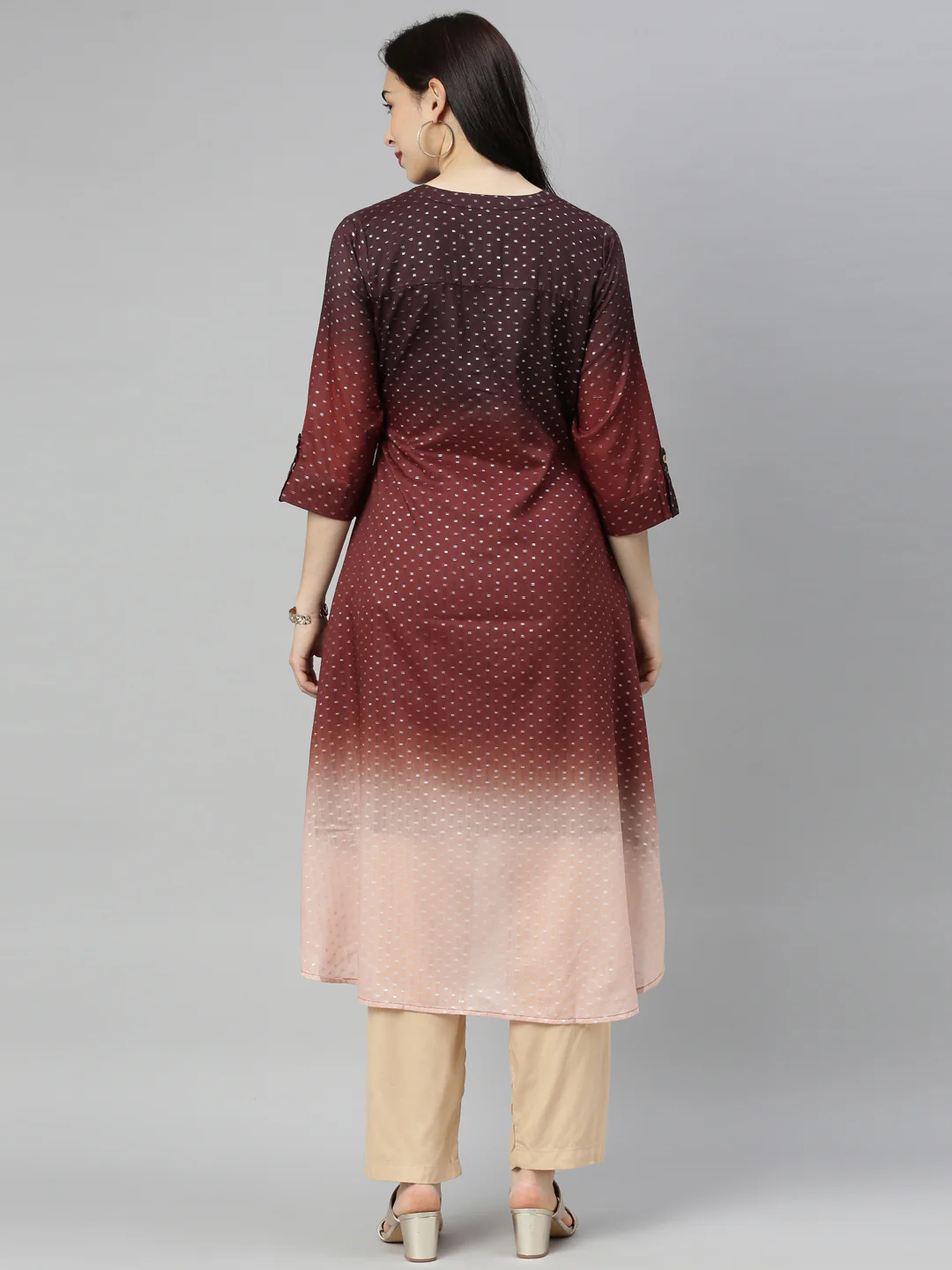 Neerus Brown Embroidered High Low Kurta - Image 7