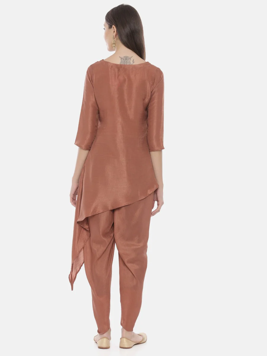 Neerus Brown Embroidered Kurta Dhoti Pant Set - Image 5