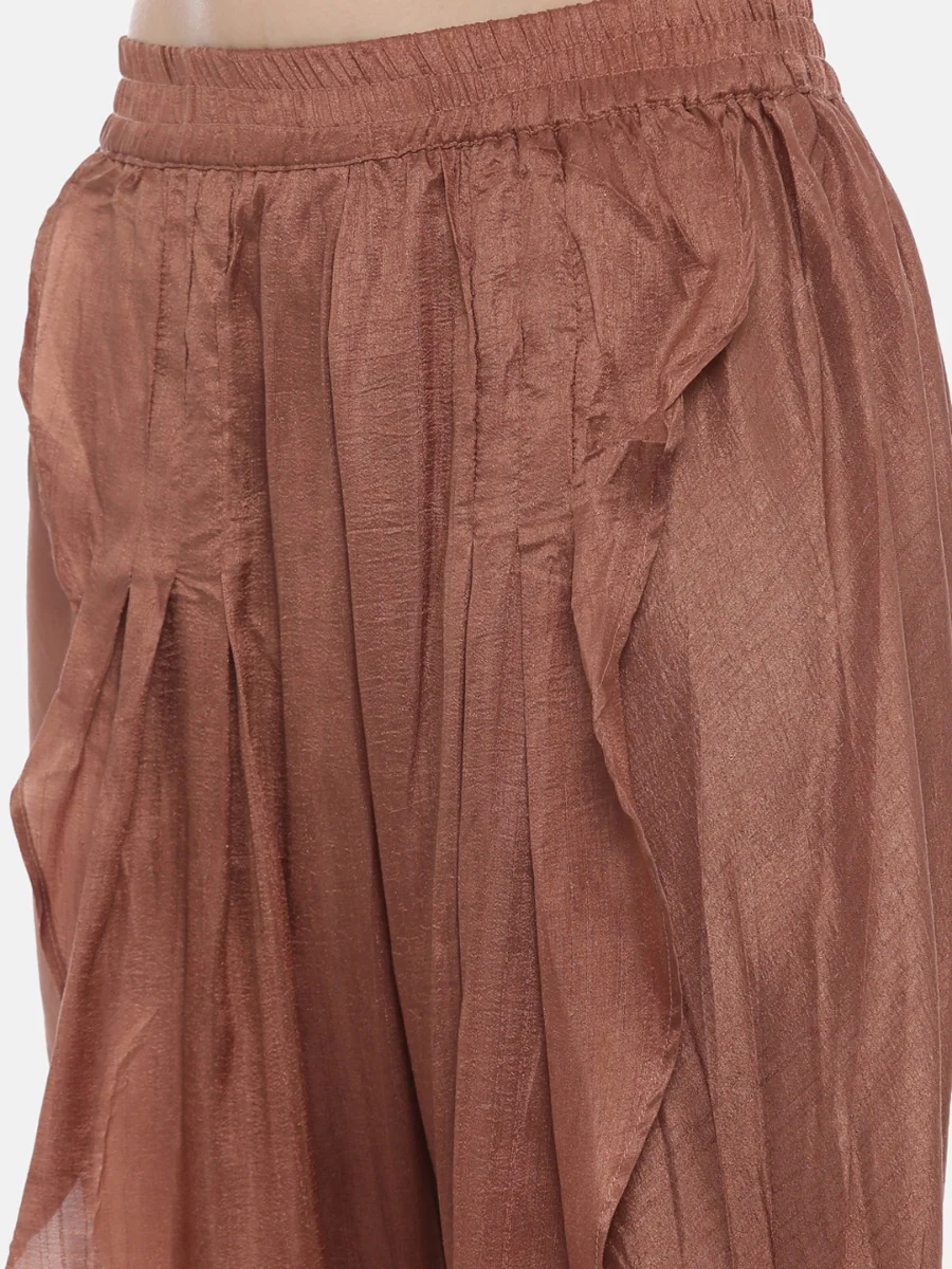 Neerus Brown Embroidered Kurta Dhoti Pant Set - Image 7